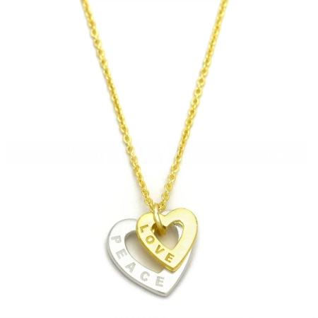 Heart Pendant necklace, Silver and gold plated, Brass hadmade jewelry